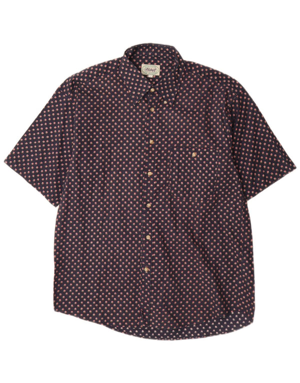 vintage Chemise à manches courtes pour hommes Grand coton floral bleu marine
