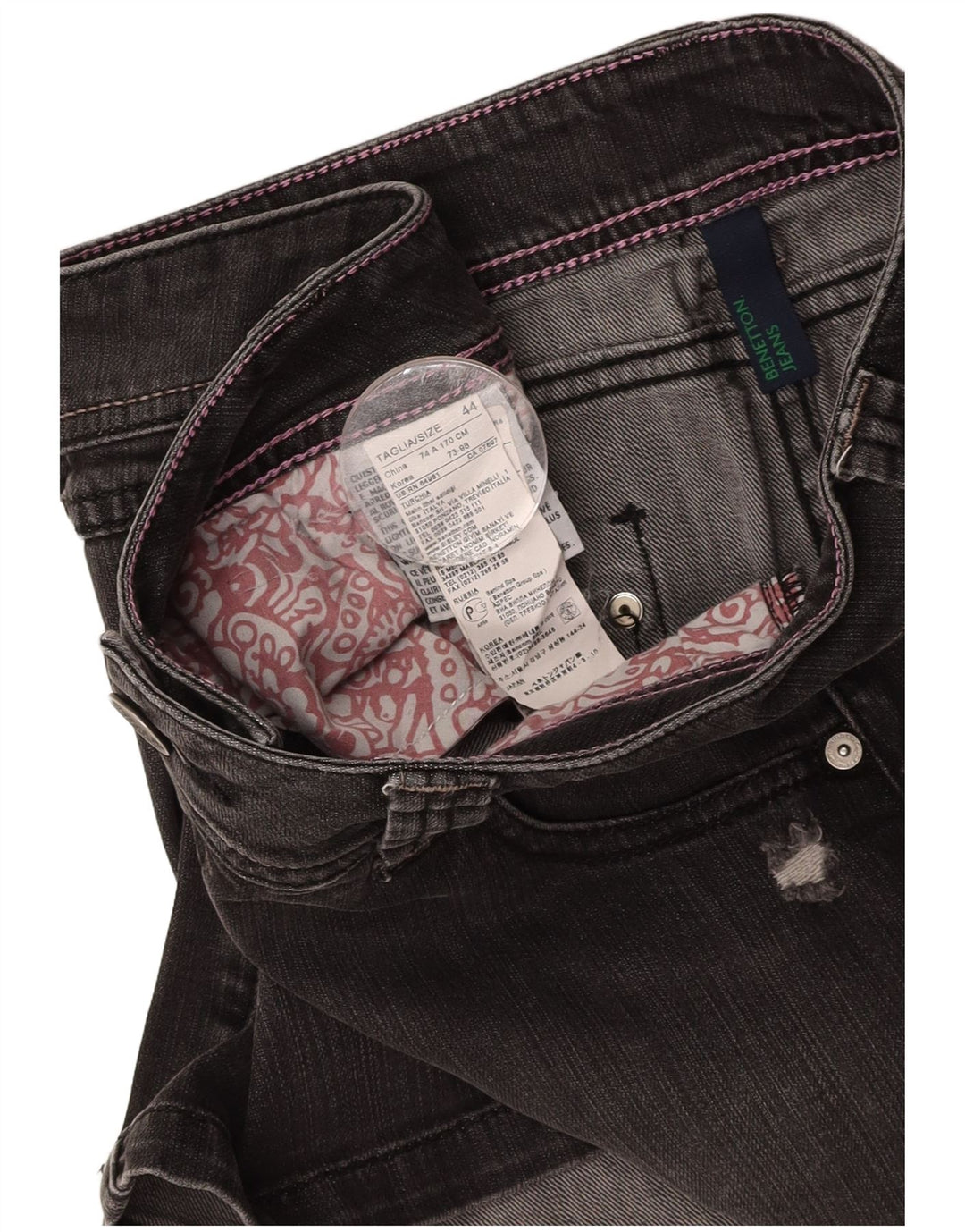 BENETTON Jupe en jean vieilli pour femme IT 44 Medium W30 Gris Coton