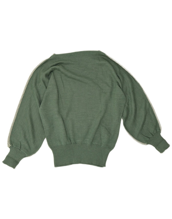 vintage Womens Boat Neck Jumper Sweater UK 16 Grand Vert Rayé