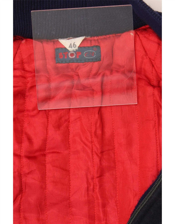 vintage Mens Bomber Jacket IT 46 Petite laine bleu marine