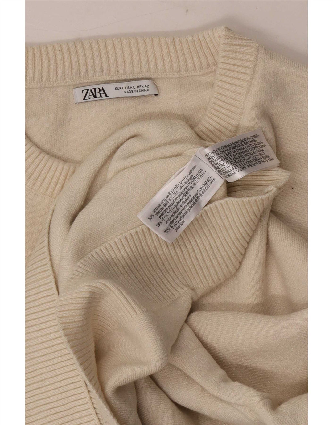Zara Pull à col rond pour homme Large Beige Viscose