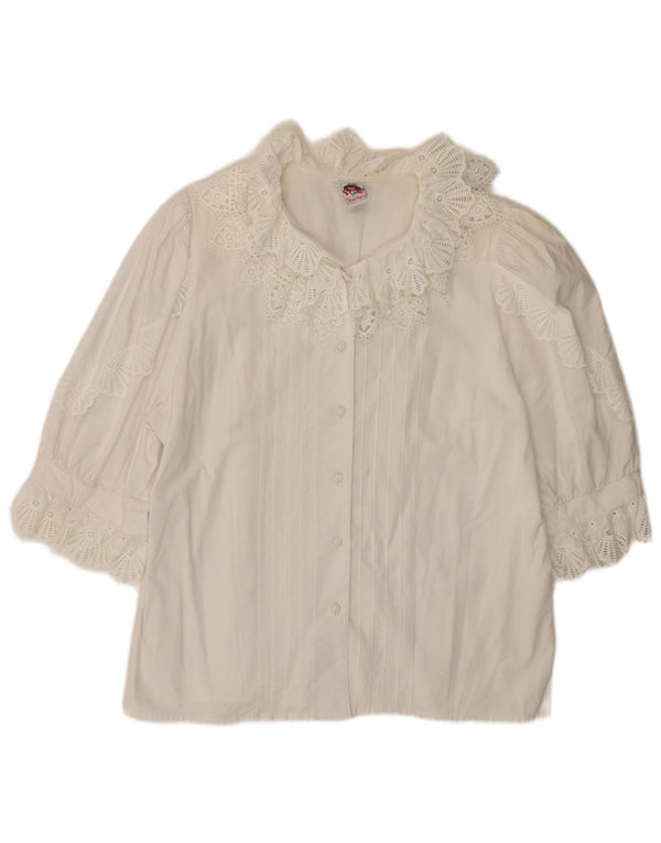 Vintage Womens Short Sleeve Shirt Blouse EU 44 XL White