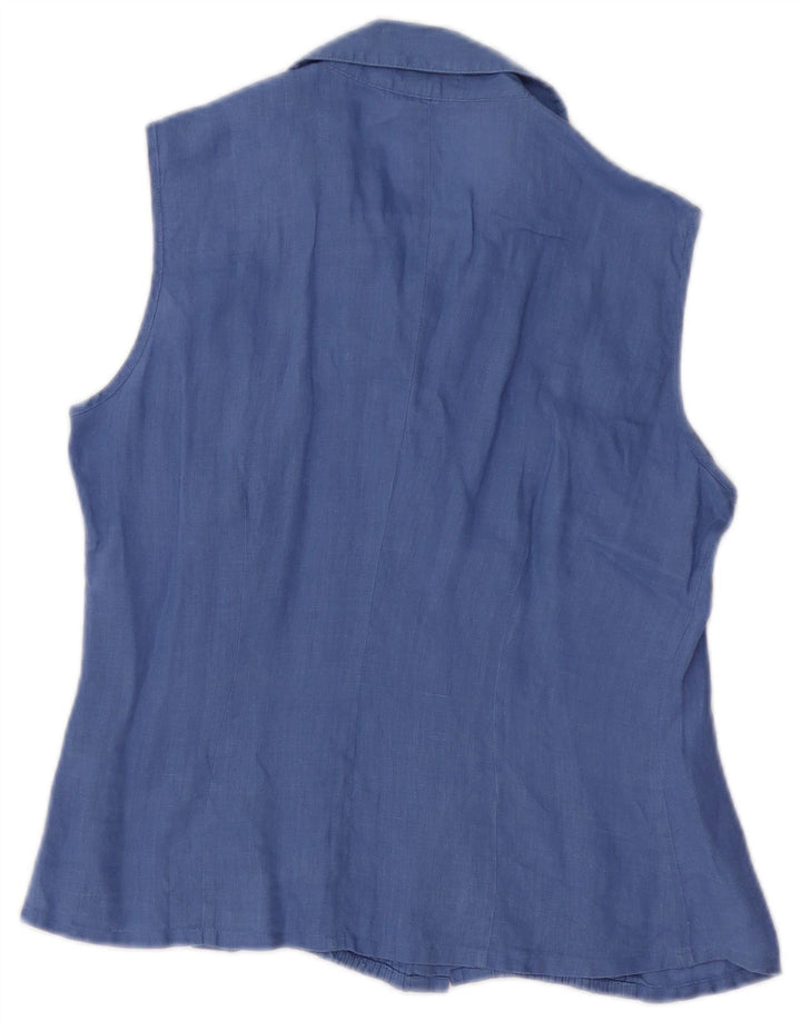 CHERIE Chemisier Chemise Sans Manches Femme IT 42 Lin Bleu Moyen