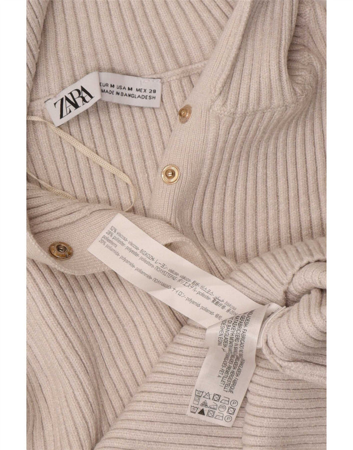 Zara Womens Crop Top Manches Longues UK 12 Medium Blanc Viscose
