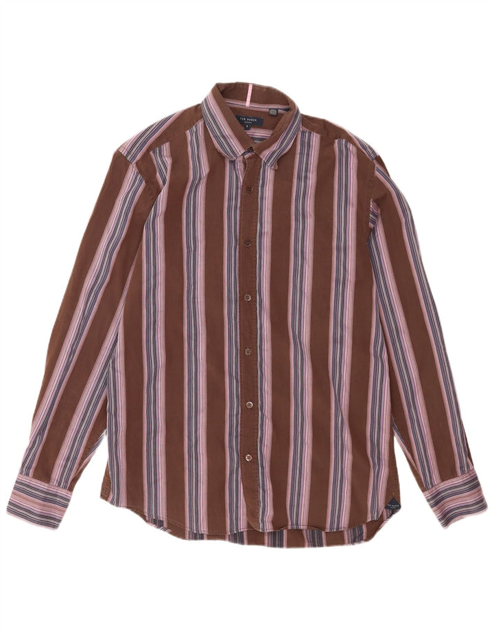 Ted Baker Chemise Homme Taille 3 Coton Rayé Marron Moyen