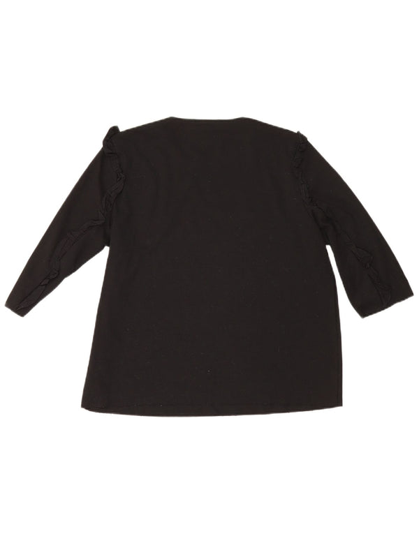 Zara Womens Top 3/4 Sleeve UK 16 Large Black Cotton