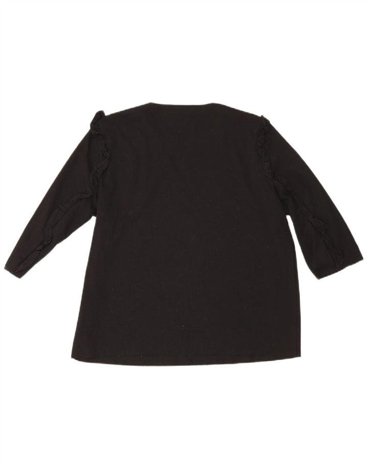 Zara Femme Top Manches 3/4 UK 16 Large Noir Coton