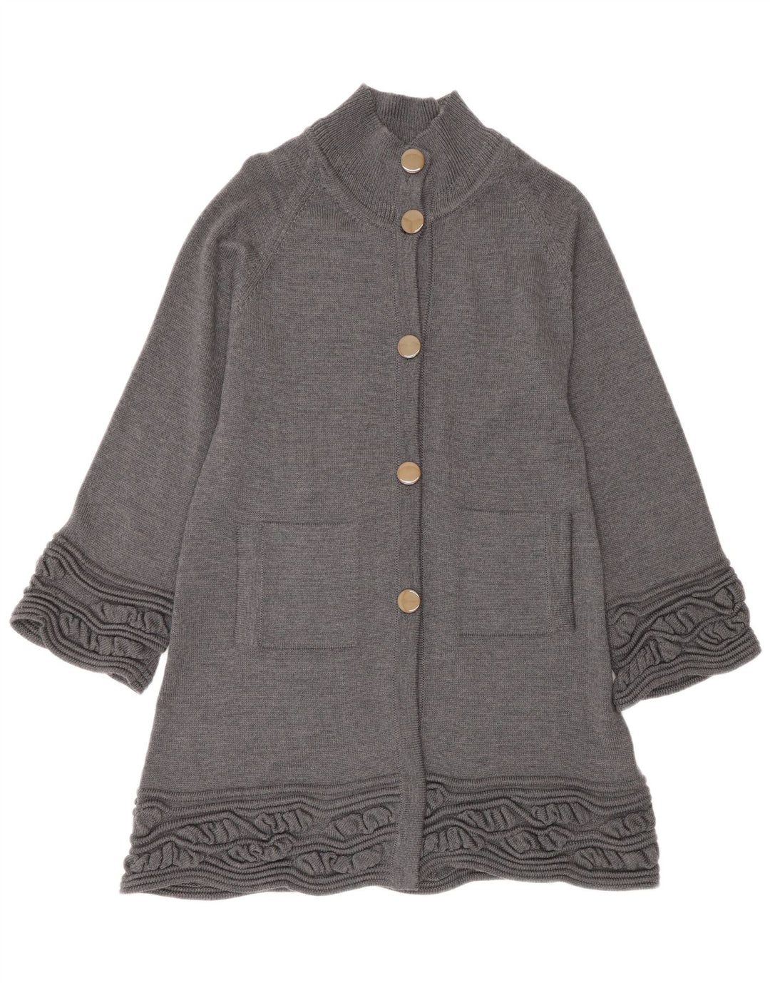 Pull cardigan long pour femme UK 14 laine vierge gris moyen