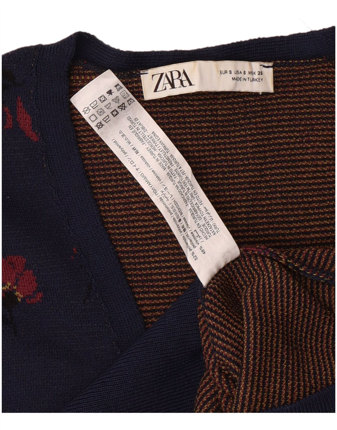 ZARA Womens Crop Cardigan Sweater UK 10 Petit Bleu Marine Floral Polyamide