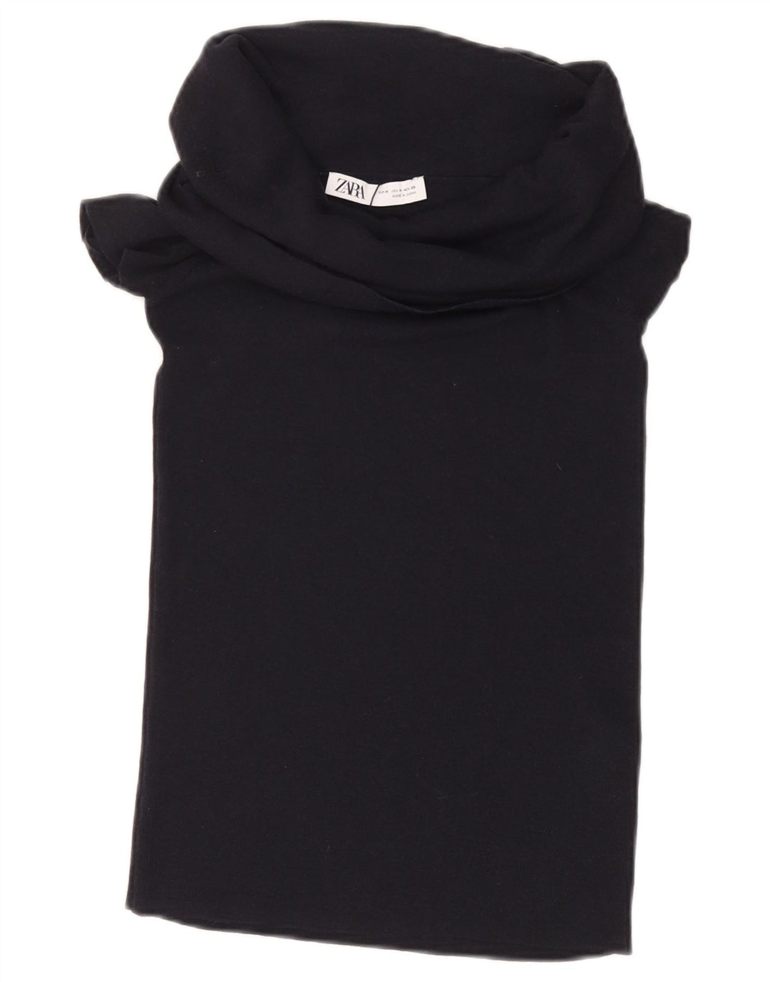 ZARA Femme Crop Blouse Top UK 12 Medium Noir Viscose