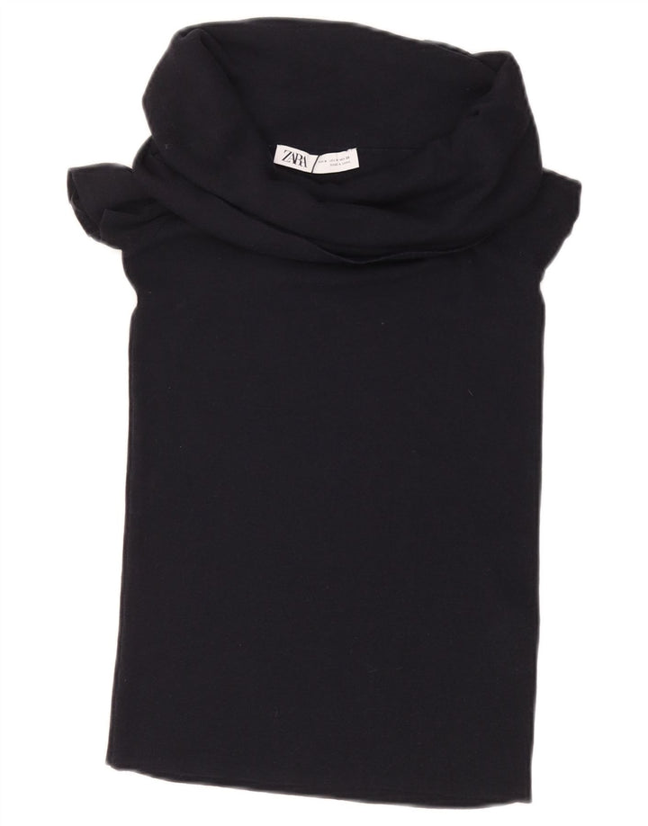 ZARA Femme Crop Blouse Top UK 12 Medium Noir Viscose