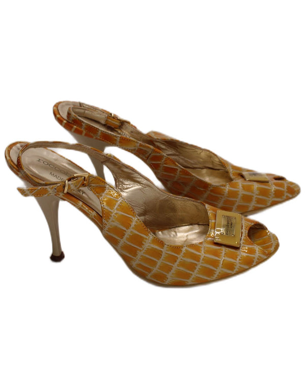 Roccobarocco Femmes Slingback Talons UK Taille 5 Jaune Animal Print Designer