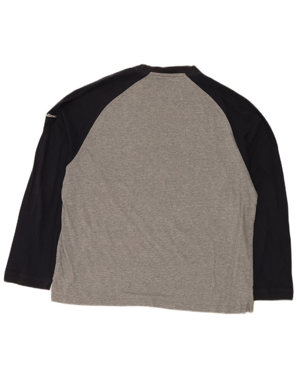 ELLESSE Mens Graphic Top Long Sleeve UK 46/48 XL Grey Colourblock Cotton