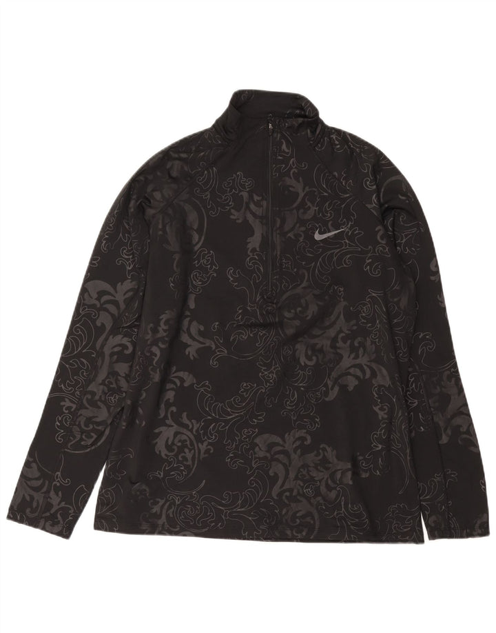 NIKE Haut de survêtement Dri Fit à col zippé pour femme UK 18 XL Noir Paisley