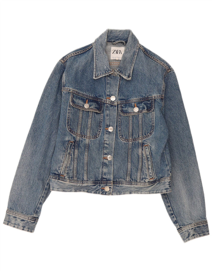 Zara Veste en jean surdimensionnée pour femme UK 10 Petit coton bleu