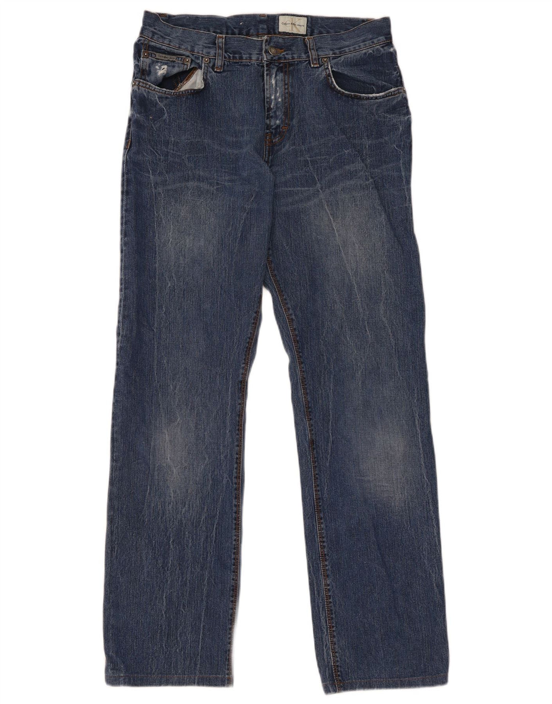 Calvin Klein Jean droit vieilli W34 L31 pour homme en coton bleu