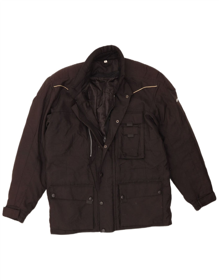 vintage Mens Racer Jacket UK 40 Grand Polyester Noir