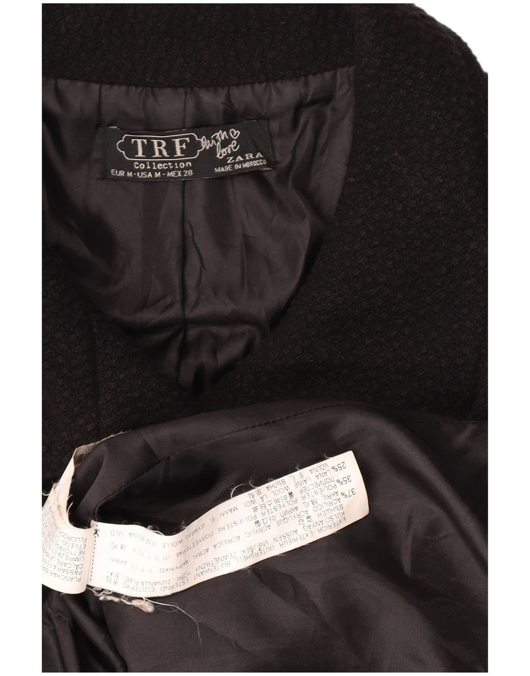Zara Manteau Femme UK 12 Acrylique Noir Moyen