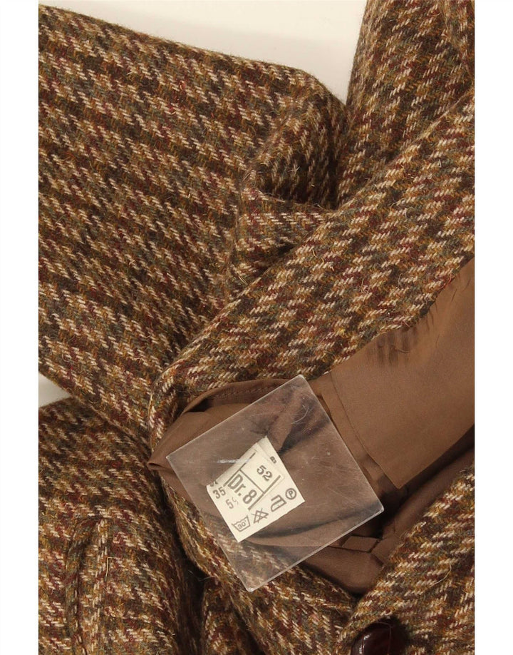 vintage Homme 2 Bouton Blazer Veste IT 52 XL Marron Pied-de-poule Laine