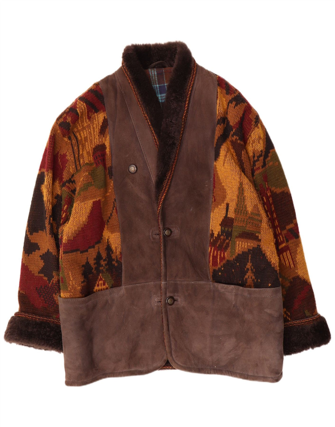 vintage Mens Knit Shearling Jacket IT 54 2XL Brun Shearling Nouveauté