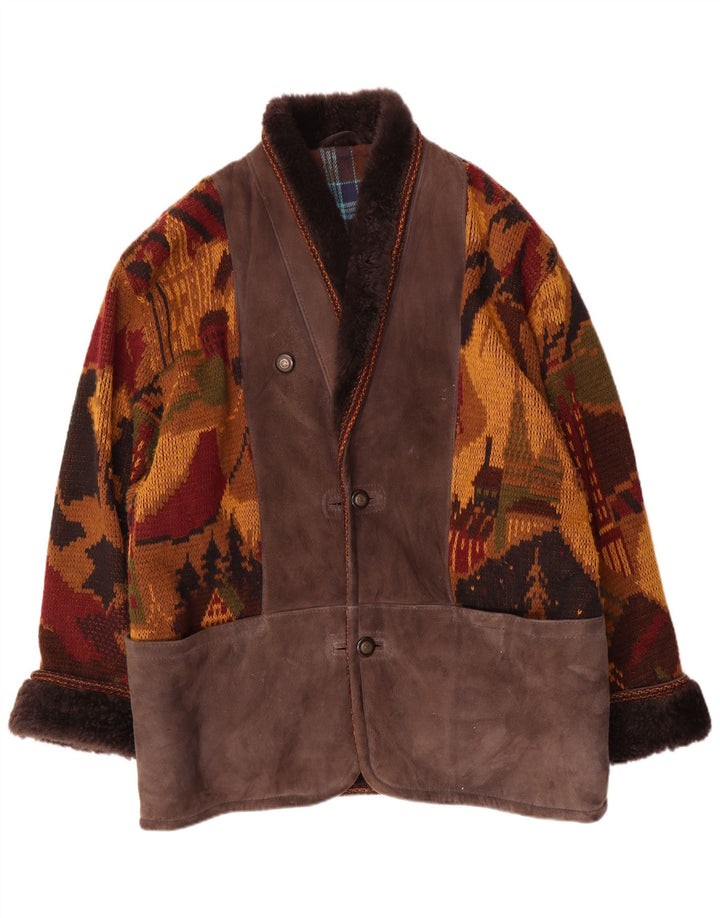 vintage Mens Knit Shearling Jacket IT 54 2XL Brun Shearling Nouveauté
