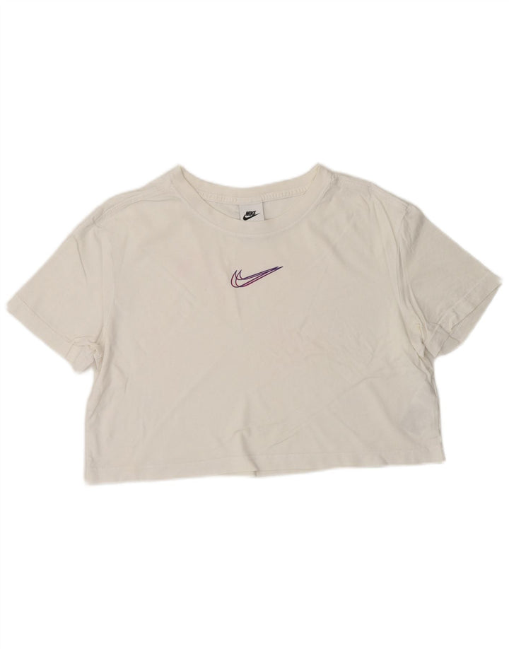 NIKE T-shirt court coupe ample pour femme UK 10 petit coton blanc