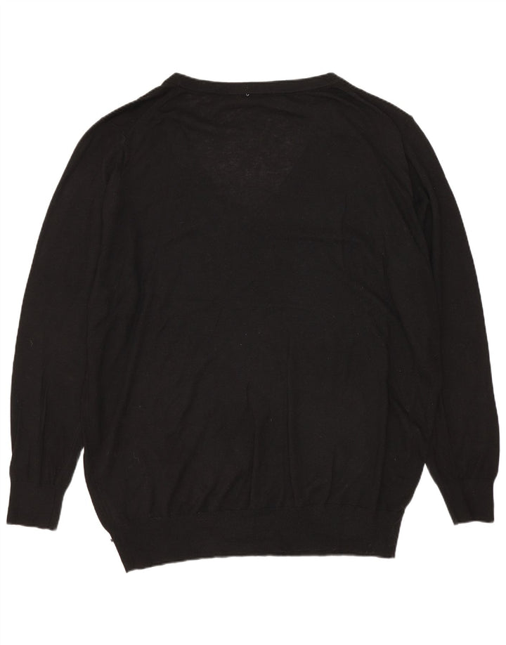 Zara Pull surdimensionné à col en V pour femme UK 14 Modal noir moyen