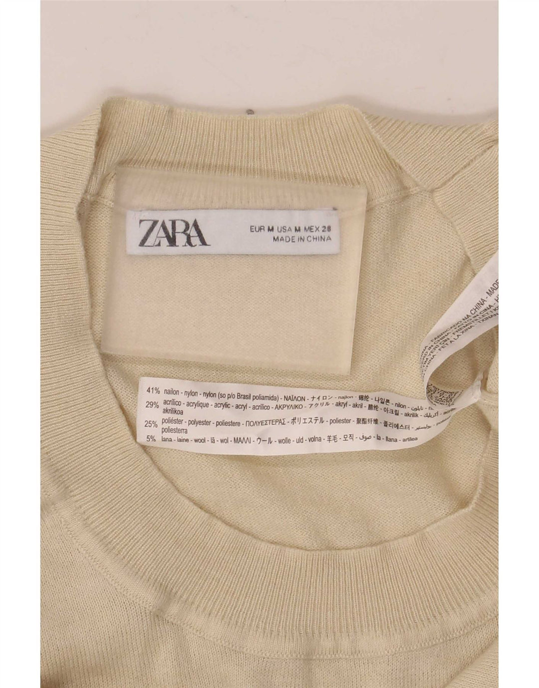 Zara Chemisier à manches courtes pour femme UK 12 Medium Off White Nylon