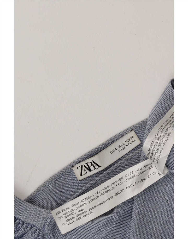 Zara Femmes Crop Off Épaule Top UK 8 Small Bleu Viscose