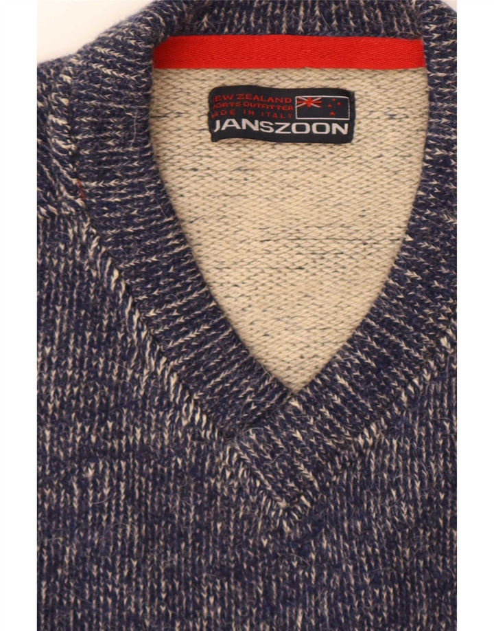vintage Homme Graphique Cardigan Pull Bleu Marine Moyen