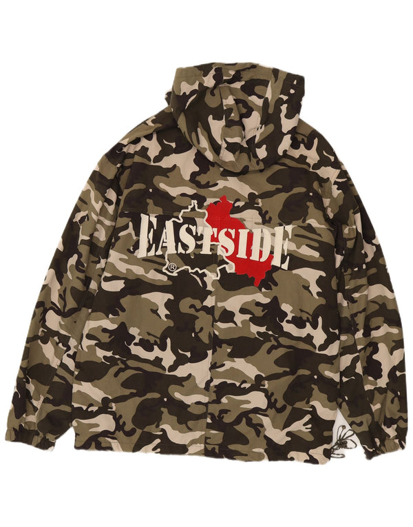 vintage Mens Graphic Hooded Anorak Jacket UK 42 XL Kaki Camouflage Coton