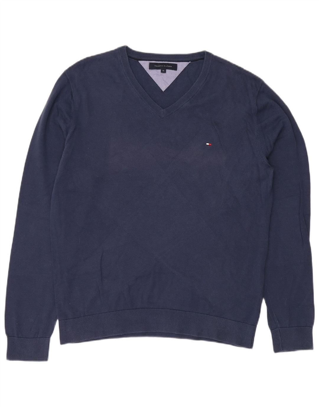 TOMMY HILFIGER Pull col V Homme XL Bleu Marine Coton