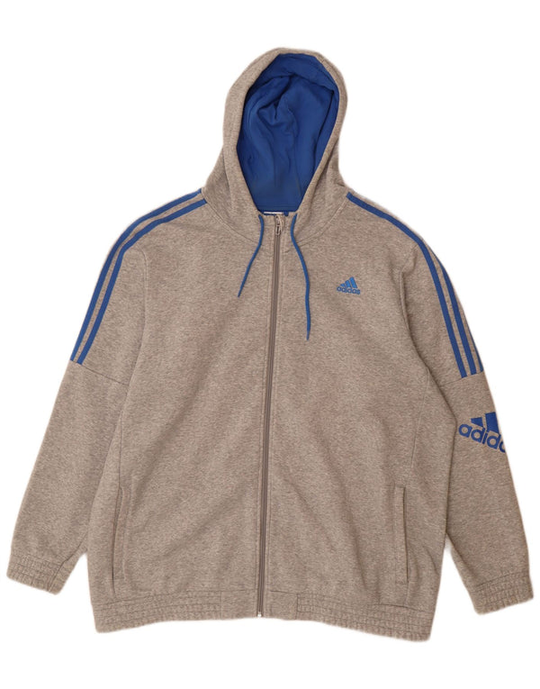 Adidas Pull à capuche zippé graphique pour homme 2XL en coton moucheté gris