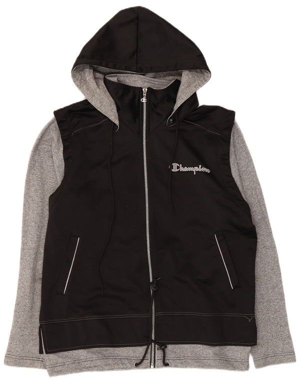Champion Veste de survêtement à capuche pour homme Small Noir Colorblock Polyester