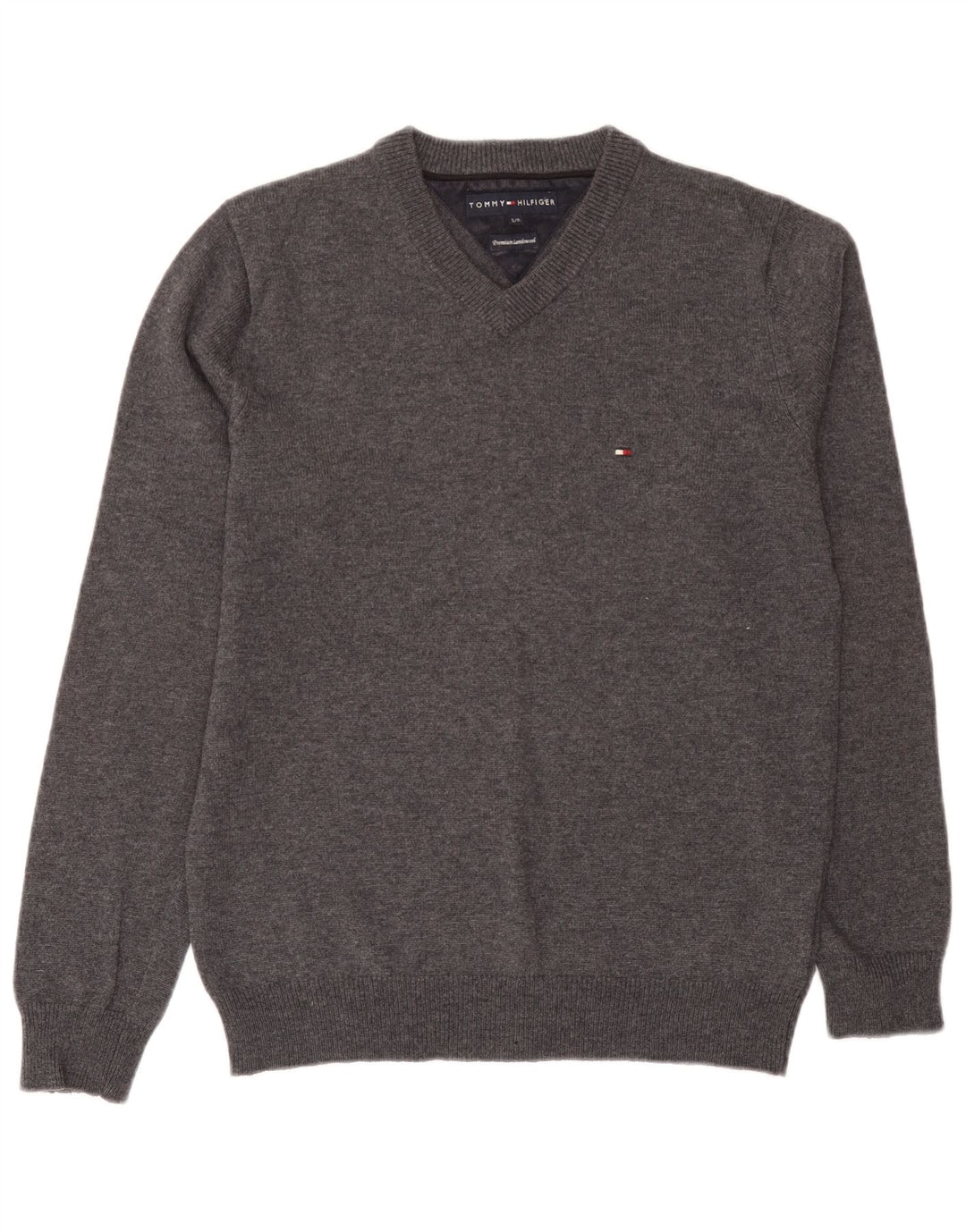 Tommy Hilfiger Pull col en V pour homme Petit gris laine d'agneau
