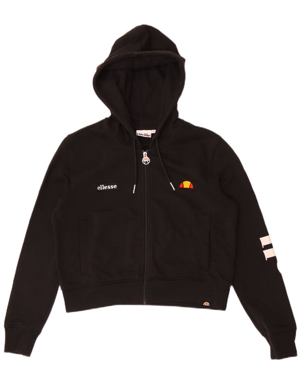 Ellesse Pull à capuche zippé Crop Graphic pour femme UK 10 Petit coton noir