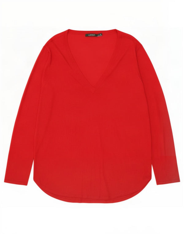 Ralph Lauren Haut à manches longues pour femme UK 20 2XL Soie rouge