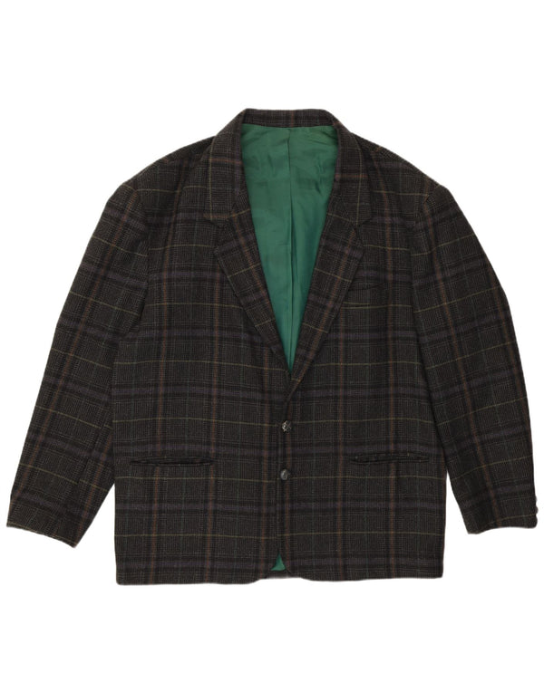 VINTAGE Veste Blazer 2 Boutons Homme IT 54 2XL Laine à Carreaux Gris