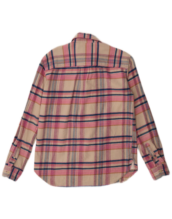 Jack Wills Womens Longline Flannel Shirt UK 10 Small Pink Plaid Cotton