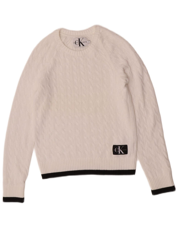 Calvin Klein Jeans Pull ras du cou pour femme UK 12 Blanc moyen