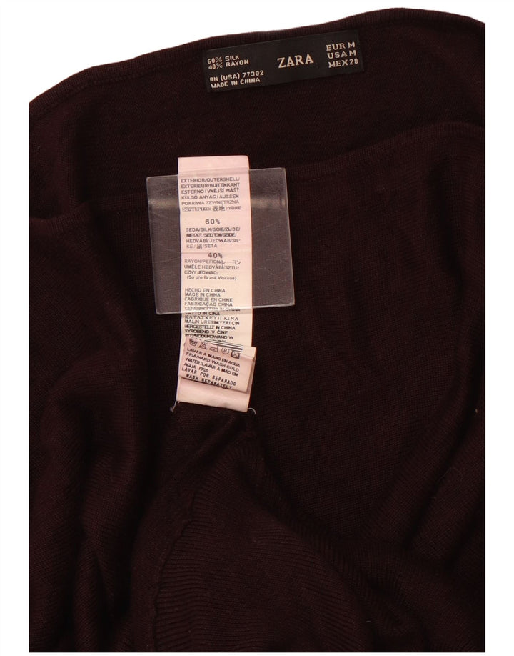 ZARA Pull col bateau pour femme UK 12 Viscose bordeaux moyen