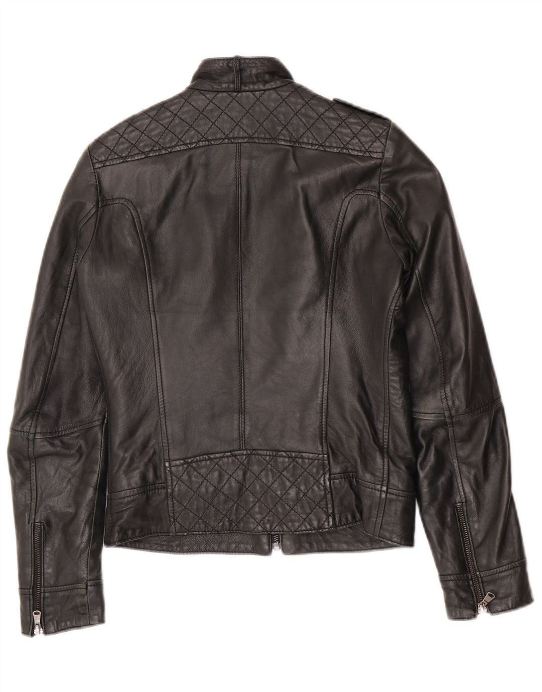 Veste en cuir militaire femme vintage UK 10 Petit cuir noir