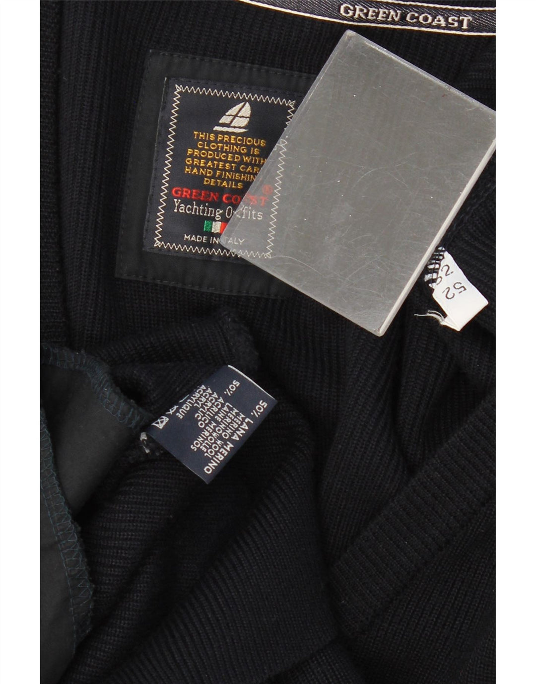 GREEN COAST Cardigan Homme IT 52 Large Laine Mérinos Noir