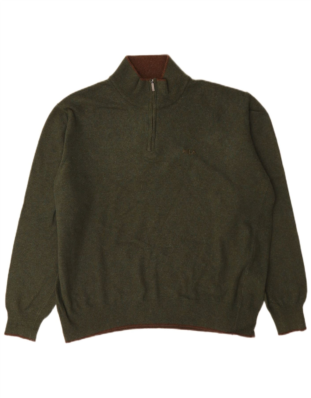 Fila Pull à col zippé pour homme en laine verte Large