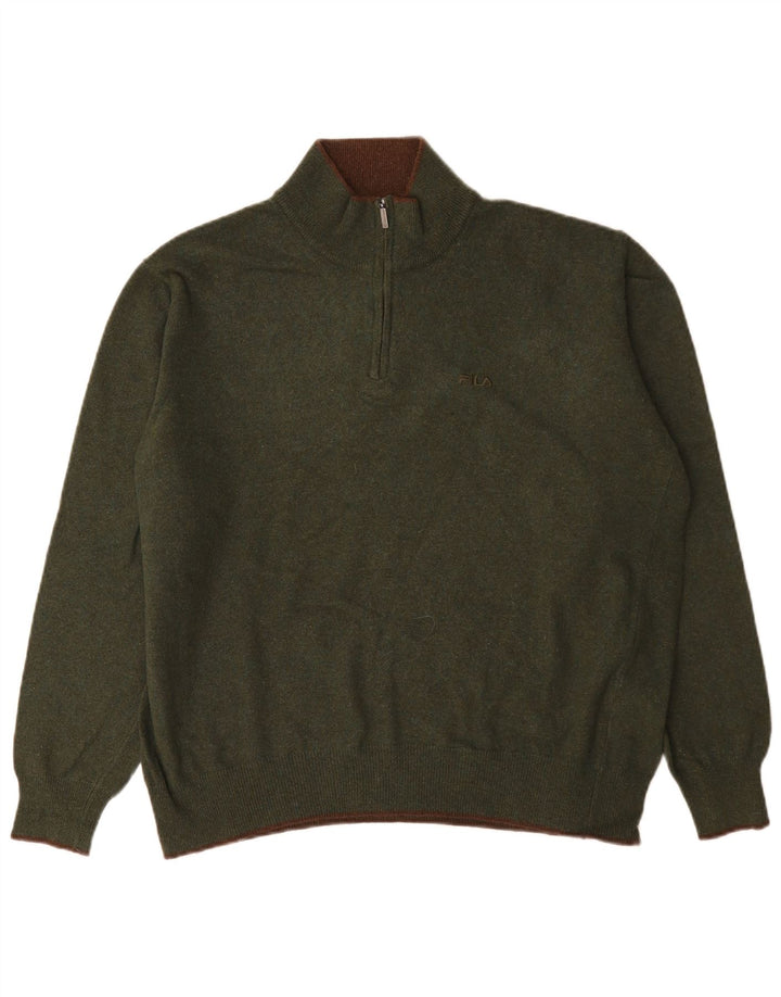 Fila Pull à col zippé pour homme en laine verte Large