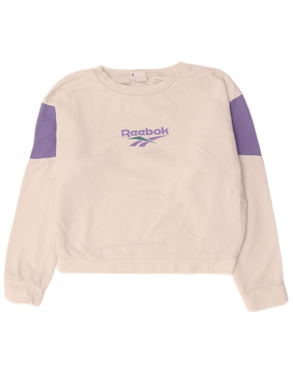 Reebok Sweat-shirt court surdimensionné pour femme UK 8/10 Petit Blanc