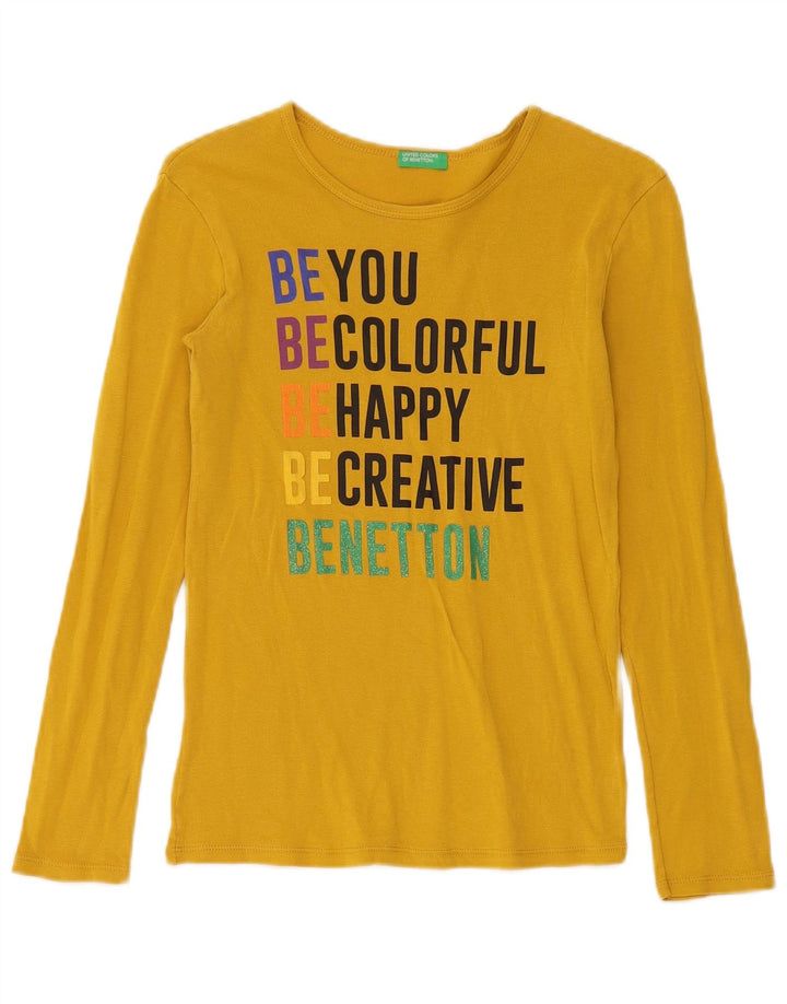 Benetton Haut graphique à manches longues pour femme UK 8 Small Jaune