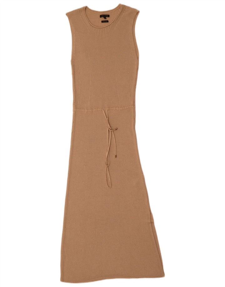 Massimo Dutti Robe longue sans manches pour femme UK 12 Viscose beige moyen