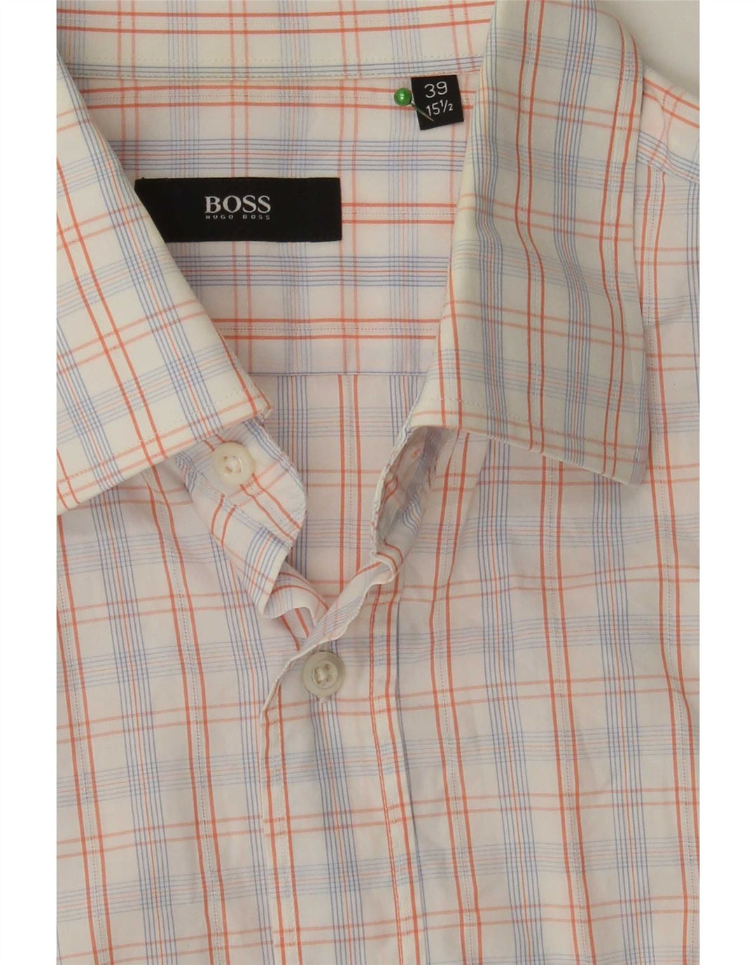 Hugo Boss Chemise à manches courtes pour homme Taille 39 15 1/2 Coton à carreaux blanc moyen
