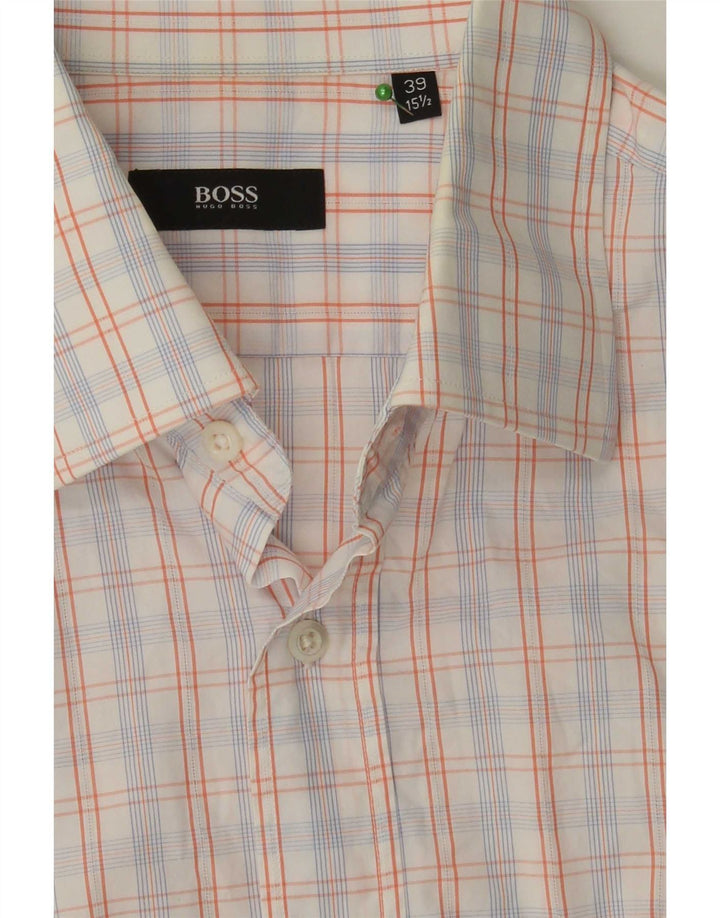 Hugo Boss Chemise à manches courtes pour homme Taille 39 15 1/2 Coton à carreaux blanc moyen